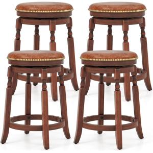 Giantex 24″ Swivel Bar Stools Set of 2, Farmhouse Counter Height Stools with Upholstered Seat & Rubber Wood Frame, Round Backless Kitchen Stools, Barstools for Kitchen Island/Breakfast Nook, Walnut(2)