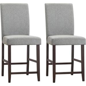 Giantex 24″ Upholstered Bar Stools Set of 2, Modern Linen Counter Height Bar Stools with Ergonomic Back, Rubber Wood Legs & Footrest, Armless Barstools for Kitchen Island Cafe Restaurant, Grey(Grey)