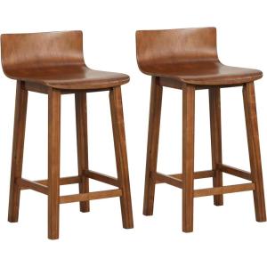 Giantex 24.5″ Bar Stools Set of 2, Counter Height Bar Stools w/Low Back & Footrest, Farmhouse Wooden Bar Dining Chairs, Armless Wood Barstools for Kitchen Island, Pub, Kitchen, Cafe, Breakfast, Brown(Brown)