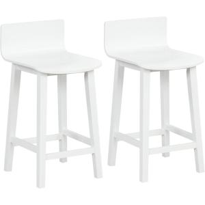 Giantex 24.5″ Bar Stools Set of 2, Counter Height Bar Stools w/Low Back & Footrest, Farmhouse Wooden Bar Dining Chairs, Armless Wood Barstools for Kitchen Island, Pub, Kitchen, Cafe, Breakfast, Brown(White)