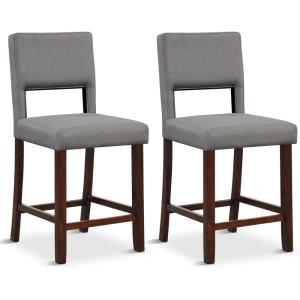 Giantex 24.5″ Counter Height Bar Stools Set of 2, Linen Barstools with Back, Rubber Wood Legs, Max Load 400 Lbs, Modern Upholstered Bar Dining Chairs for Kitchen Island Pub, Beige(Grey)