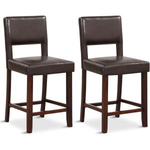 Giantex 24.5″ Counter Height Bar Stools Set of 2, Linen Barstools with Back, Rubber Wood Legs, Max Load 400 Lbs, Modern Upholstered Bar Dining Chairs for Kitchen Island Pub, Beige(Brown)
