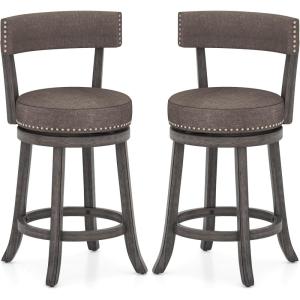 Giantex 26″ Bar Stools Set of 2, Swivel Counter Height Bar Chairs with Footrest, Rubber Wood Frame, Upholstered Linen Barstools with Back & Cushioned Seat for Kitchen Island, Dining Room, Pub(1)