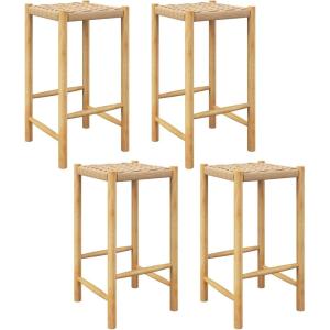 Giantex 26″ Counter Height Wood Bar Stools Set of 2, Boho Rattan Barstools, Max Load 330 Lbs, Armless Saddle Kitchen Stools, Backless Wicker Bar Stools for Kitchen Counter Indoor Outdoor(2)