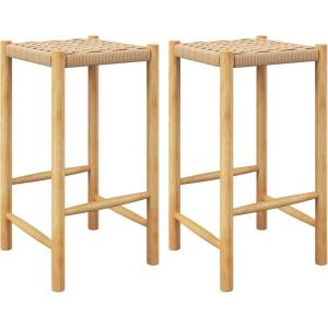 Giantex 26″ Counter Height Wood Bar Stools Set of 2, Boho Rattan Barstools, Max Load 330 Lbs, Armless Saddle Kitchen Stools, Backless Wicker Bar Stools for Kitchen Counter Indoor Outdoor(1)
