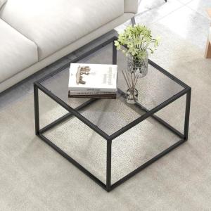 Giantex 27.5″ Square Coffee Table – Tempered Glass Center Table w/Metal Frame, Modern Accent Table for Small Space, Living Room, Home, Office, Easy Assembly (1-Tier, Gray)(Grey)