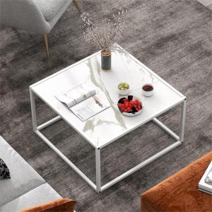 Giantex 27.5″ Square Coffee Table – Tempered Glass Center Table w/Metal Frame, Modern Accent Table for Small Space, Living Room, Home, Office, Easy Assembly (1-Tier, Gray)(White)