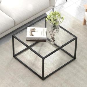 Giantex 27.5″ Square Coffee Table – Tempered Glass Center Table w/Metal Frame, Modern Accent Table for Small Space, Living Room, Home, Office, Easy Assembly (1-Tier, Gray)(Transparent)