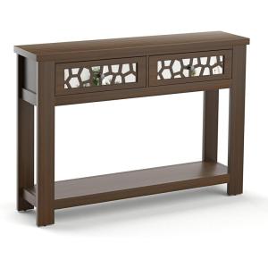 Giantex 2-Tier Console Table with Drawers, Wood Entryway Table with 2 Drawers & Open Storage Shelf for Living Room Entryway, Easy Assembly Rectangular Accent Table (Natural)(Rustic Brown)