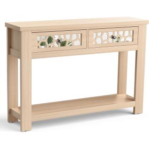 Giantex 2-Tier Console Table with Drawers, Wood Entryway Table with 2 Drawers & Open Storage Shelf for Living Room Entryway, Easy Assembly Rectangular Accent Table (Natural)(Natural)