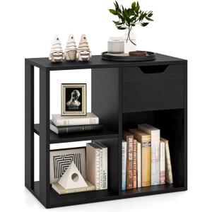 Giantex 3 Cube Bookcase with Drawer, 2 Tier Bookshelf for Small Space, Modern Freestanding Display Rack with Open Shelves, White Book Case, Wood Cube Storage Organizer Bedroom Living Room(Black)