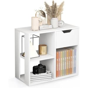 Giantex 3 Cube Bookcase with Drawer, 2 Tier Bookshelf for Small Space, Modern Freestanding Display Rack with Open Shelves, White Book Case, Wood Cube Storage Organizer Bedroom Living Room(White)