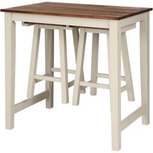 Giantex 3 Piece Pub Dining Set, Counter Height Pub Table with 2 Saddle Bar Stools, Tavern Collection Table Set for Living Room, Kitchen, Small Space (Brown & Milky White)