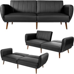 Giantex 3 Seat Sofa Bed, Convertible Futon Sofa, High-Density Sponge, Adjustable Backrest, Rubber Wood Legs, Foldable Couch Sleeper with Armrest for Living Room Bedroom Lounge Office (Black)(Black)