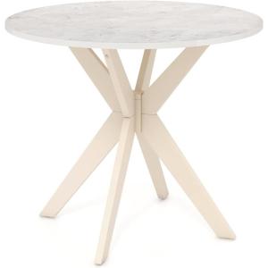 Giantex 36″ Round Wood Dining Table, Farmhouse Kitchen Table with Intersecting Pedestal Base & Solid Rubber Wood Legs, Vintage Coffee Tables for Dinette, Small Spaces, Restaurant, Brown(White Marble)
