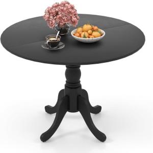 Giantex 39-Inches Round Rubber Wood Dining Table for 4 with Legs, 220 Lbs Capacity, Kitchen Table for Dining Room, Living Room, Restaurant, Dinner, Dinette (Walnut)(Black)