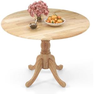 Giantex 39-Inches Round Rubber Wood Dining Table for 4 with Legs, 220 Lbs Capacity, Kitchen Table for Dining Room, Living Room, Restaurant, Dinner, Dinette (Walnut)(Natural)