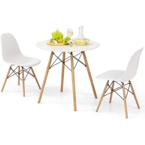 Giantex 3-Piece Dining Table Set, Modern Round 31.5″ D Dining Table & 2 DSW Chairs W/Solid Wood Legs, Home Furniture Set for Small Spaces Dining Room Kitchen Restaurant, White
