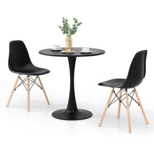 Giantex 3-Piece Dining Table Set for 2 – Kitchen Table Chairs Set with 32” Round Table, Dining Chairs, Dinette Table Set for Small Spaces, Breakfast Nook Table Set, Dining Room Table Set (Black+White)(Black)