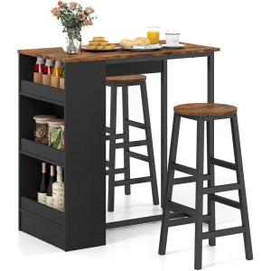 Giantex 3-Pieces Dining Table Set, 36-Inches Rectangular Kitchen Table and 2 Barstools with Storage Shelves, Counter Height Table Set for Small Space, Breakfast Nook, Dinette, Pub, Living Room