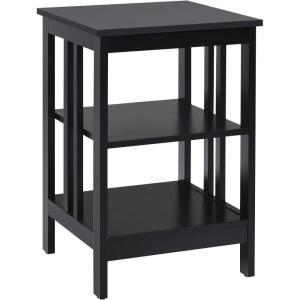 Giantex 3-Tier Nightstand, Modern Side Table with Storage Shelves and Reinforced Bars, Versatile Bedside Tables, Wooden End Table Night Stand for Bedroom, Living Room, Easy Assembly, Black(Black)