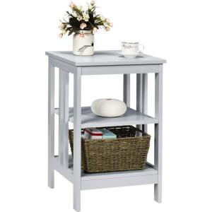 Giantex 3-Tier Nightstand, Modern Side Table with Storage Shelves and Reinforced Bars, Versatile Bedside Tables, Wooden End Table Night Stand for Bedroom, Living Room, Easy Assembly, Black(Grey)