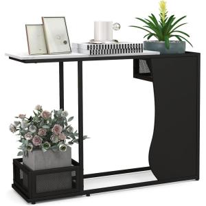 Giantex 43.5″ Console Table for Entryway – Modern Entry Table with Faux Marble Top, 2 Mesh Storage Compartments, Metal Frame, Foyer Table, Narrow Sofa Table for Living Room, Hallway, White + Black