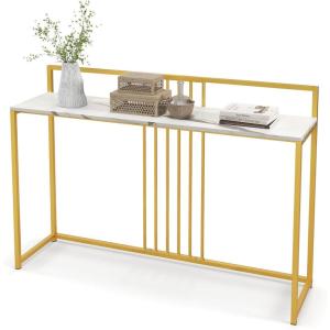 Giantex 47″ Console Table, Narrow Sofa Side Table w/White Faux Marble Tabletop & Golden Steel Frame, Space-Saving Foyer Tables for Entryway, Dining Room, Corridor, Living Room, Hallway Table