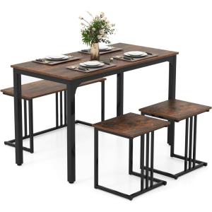 Giantex 4-Piece Dining Table Set for 4, Modern Kitchen Table and Chairs, Nesting Furniture Set with Bench & 2 Stools, Space-Saving Desk Set, Dinette Set for Small Place, Dining Room Restaurant (Brown)(Brown)