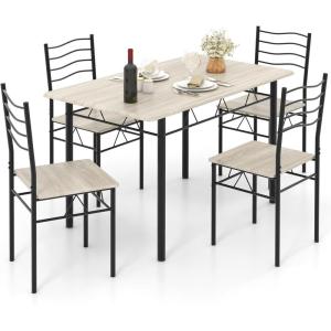 Giantex 5 Piece Dining Table Set, Kitchen Dining Set with Tempered Glass Table Top and 4 Chairs, Dinette Set for 4 for Breakfast Nook Dining Room Kitchen (Transparent)(Beech)