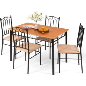 Giantex 5-Piece Dining Set, Modern Rectangular Dining Table & Upholstered Chair, Space-Saving Dinette Set for Dinner, Restaurant, Kitchen Dining Room Furniture for 4, Orange