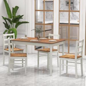 Giantex 5-Piece Dining Set for 4, Solid Wood Rectangular Table & 4 Chairs wtih Rubber Wood Legs, Kitchen Table and Chairs Set for Small Spaces Dinette Dining Room Restaurant (Rustic Brown)(Rustic Brown)