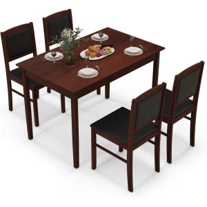 Giantex 5-Piece Dining Set for 4, Solid Wood Rectangular Table & 4 Chairs wtih Rubber Wood Legs, Kitchen Table and Chairs Set for Small Spaces Dinette Dining Room Restaurant (Rustic Brown)(Cherry Brown)