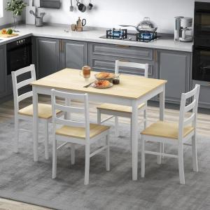 Giantex 5-Piece Dining Set for 4, Solid Wood Rectangular Table & 4 Chairs wtih Rubber Wood Legs, Kitchen Table and Chairs Set for Small Spaces Dinette Dining Room Restaurant (Rustic Brown)(Beige)