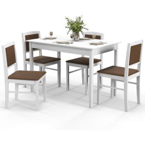 Giantex 5-Piece Dining Set for 4, Solid Wood Rectangular Table & 4 Chairs wtih Rubber Wood Legs, Kitchen Table and Chairs Set for Small Spaces Dinette Dining Room Restaurant (Rustic Brown)(White+brown)