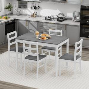 Giantex 5-Piece Dining Set for 4, Solid Wood Rectangular Table & 4 Chairs wtih Rubber Wood Legs, Kitchen Table and Chairs Set for Small Spaces Dinette Dining Room Restaurant (Rustic Brown)(Grey)