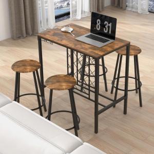 Giantex 5-Piece Dining Table Set for 4, Multifunctional 39.5″ x 23.5″ Bar Table with Glass Holders, Wine Rack, 4 Barstools, Kitchen Table and Chairs Set for Small Space, Pub, Dinette, Living Room