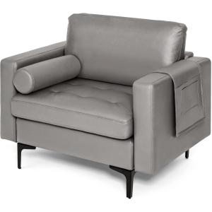 Giantex 97″ Sectional Sofa Couch, 3-Seater Modular Sleeper with USB Ports 3-Hole Socket, Thick Cushion, 2 Bolsters, Armrest Magazine Pocket, Metal Legs, for Living Room Reception Bedroom, Dark Grey(Dark Grey)