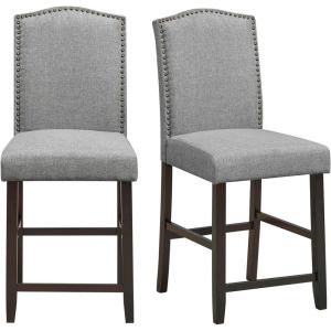 Giantex Bar Stools Set of 2, 25″ Counter Height Bar Dining Chairs with Rubber Wood Legs, Footrest, Max Load 330 Lbs, Nailed Upholstered Barstools with Back for Kitchen Island, Grey(Grey)
