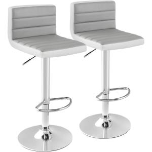 Giantex Bar Stools Set of 2, Adjustable Swivel Bar Dining Chairs with Anti-Slip Metal Base & Footrest, Counter Height Stools, PU Leather Barstools for Kitchen Island, Pub & Cafe, Grey(Grey)