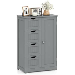 Giantex Bathroom Cabinet, Freestanding Storage Cabinet with 1 Door & 4 Drawers, 3-Level Adjustable Shelf, Anti-toppling System, Modern Storage Organizer for Bathroom, Living Room, Kitchen (Gray)(Grey)