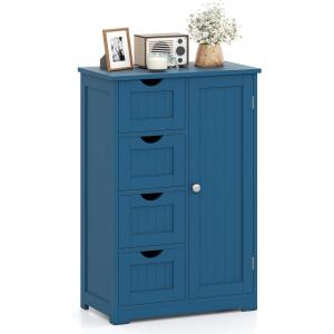 Giantex Bathroom Cabinet, Freestanding Storage Cabinet with 1 Door & 4 Drawers, 3-Level Adjustable Shelf, Anti-toppling System, Modern Storage Organizer for Bathroom, Living Room, Kitchen (Gray)(Blue)