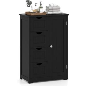 Giantex Bathroom Cabinet, Freestanding Storage Cabinet with 1 Door & 4 Drawers, 3-Level Adjustable Shelf, Anti-toppling System, Modern Storage Organizer for Bathroom, Living Room, Kitchen (Gray)(Black)