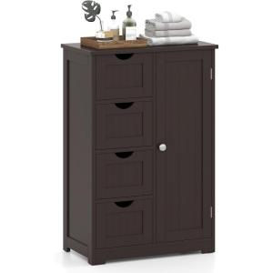 Giantex Bathroom Cabinet, Freestanding Storage Cabinet with 1 Door & 4 Drawers, 3-Level Adjustable Shelf, Anti-toppling System, Modern Storage Organizer for Bathroom, Living Room, Kitchen (Gray)(Brown)