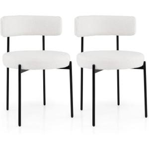 Giantex Boucle Dining Chairs Set of 2, Upholstered Round Kitchen Chair with Curved Backrest & Metal Legs, Modern Armless Side Chair, White Sherpa Accent Chairs for Dining Room(1Count (Pack of 2))