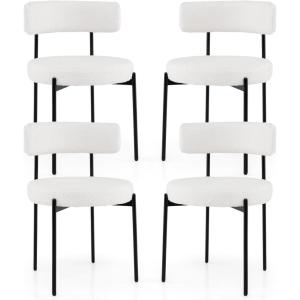 Giantex Boucle Dining Chairs Set of 2, Upholstered Round Kitchen Chair with Curved Backrest & Metal Legs, Modern Armless Side Chair, White Sherpa Accent Chairs for Dining Room(2 Count (Pack of 4))
