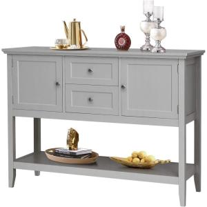 Giantex Buffet Sideboard, Wood Storage Cabinet, Console Table with Storage Shelf, 2 Drawers and Cabinets, Living Room Kitchen Dining Room Furniture, Wood Buffet Server (Coffee Brown)(Grey)
