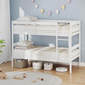 Giantex Bunk Bed Twin Over Twin, Solid Wood Detachable Bed Frame with High Guardrails & Integrated Ladder, Wooden Slatted Bunk Bed for Kids & Teens, No Box Spring Needed, White(White)