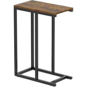 Giantex C Shaped End Table, Small Side Table for Sofa, Couch Table That Slide Under with Metal Frame, Industrial TV Tray Tables for Small Spaces, Living Room Bedroom, Rustic Brown(Rustic Brown)