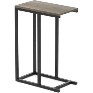 Giantex C Shaped End Table, Small Side Table for Sofa, Couch Table That Slide Under with Metal Frame, Industrial TV Tray Tables for Small Spaces, Living Room Bedroom, Rustic Brown(Greige)